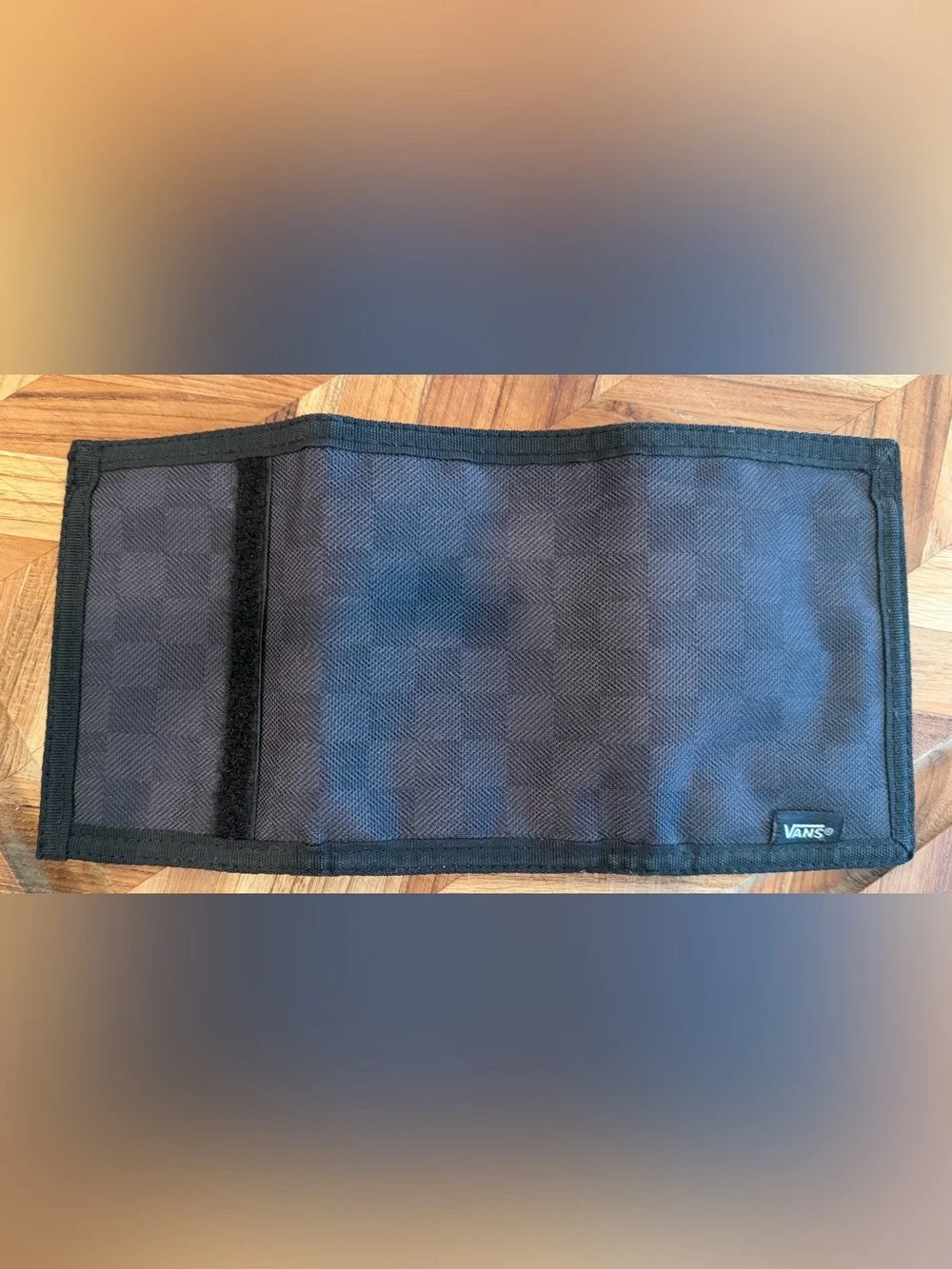 Vans Black Gray Trifold Wallet Canvas Velcro Unisex